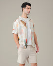Multicolor Abstract Print Linen Blend Short Sleeve Shirt