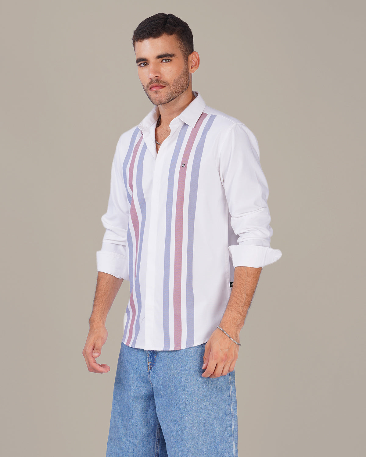 White Striped Soft-Finished Cotton Regular Fit Shirt