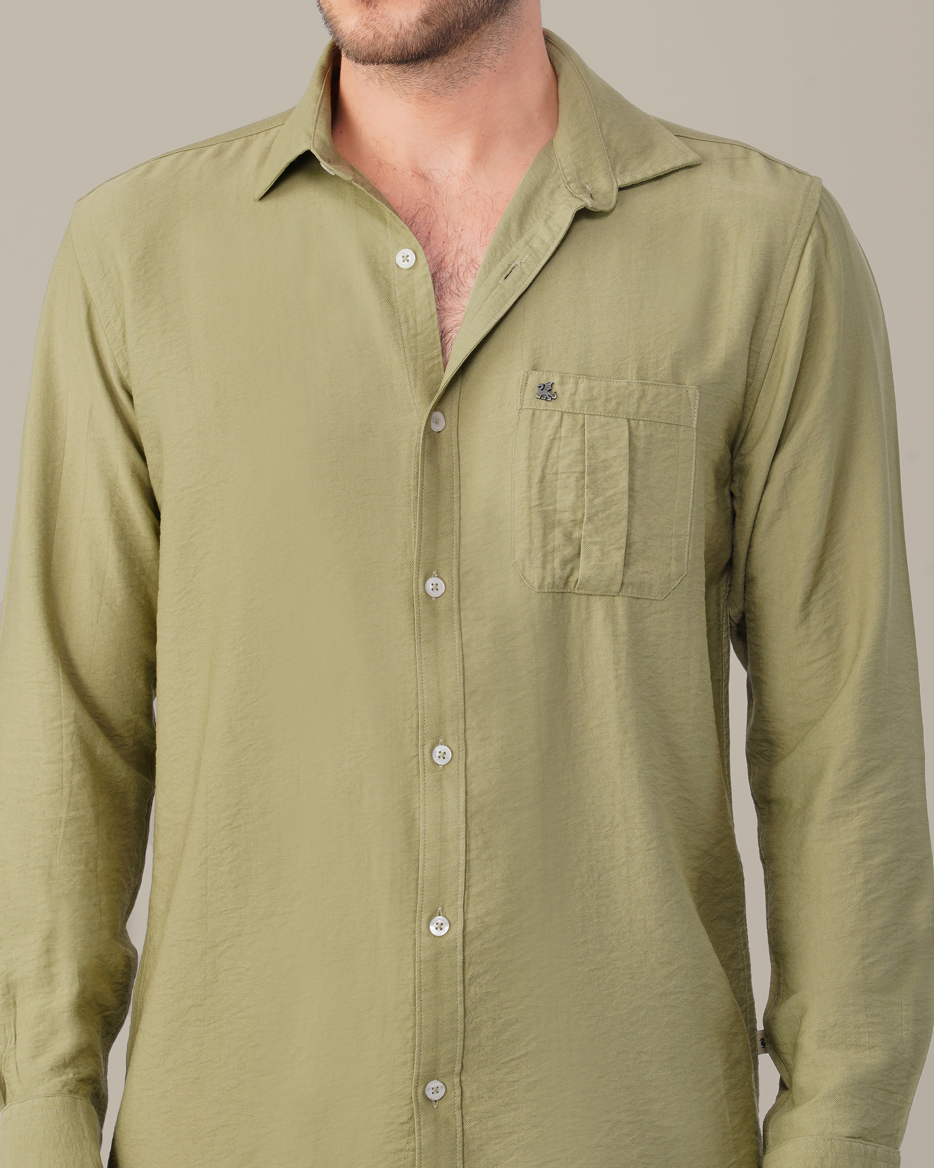 Olive Green Solid Smooth Blend Regular Fit Shirt