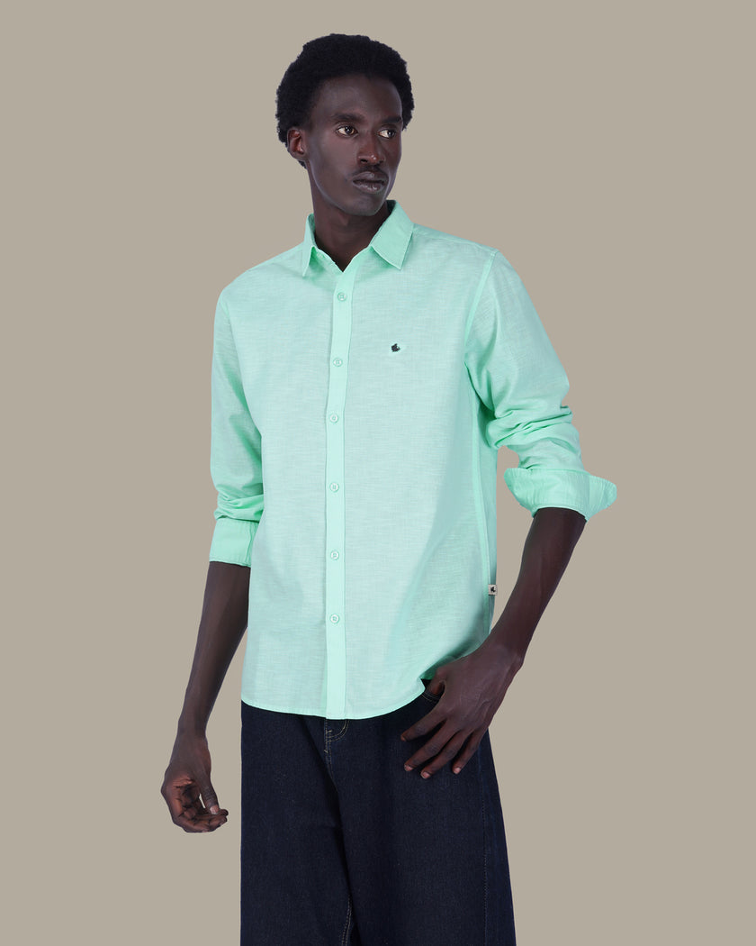 Mint Green Solid 100% Cotton Slub Shirt