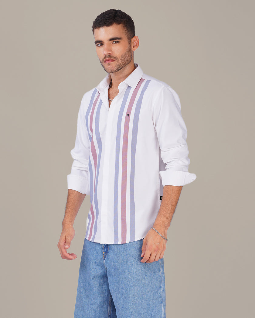 White Striped Soft-Finished Cotton Regular Fit Shirt