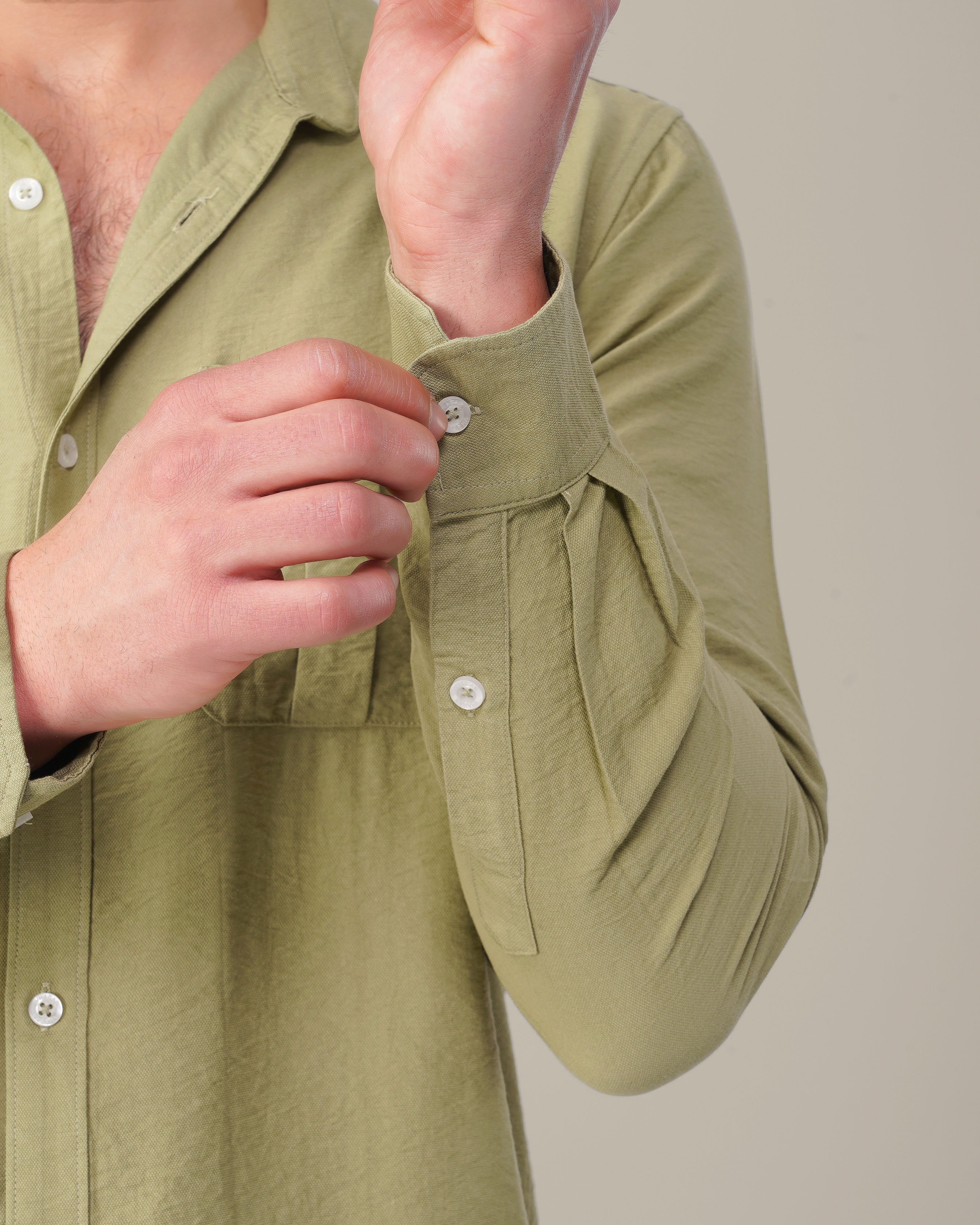 Olive Green Solid Smooth Blend Regular Fit Shirt