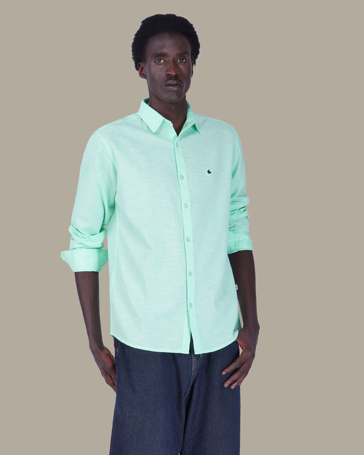 Mint Green Solid 100% Cotton Slub Shirt