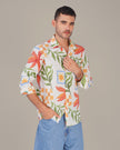 Floral Print Linen Blend Button-Down Shirt