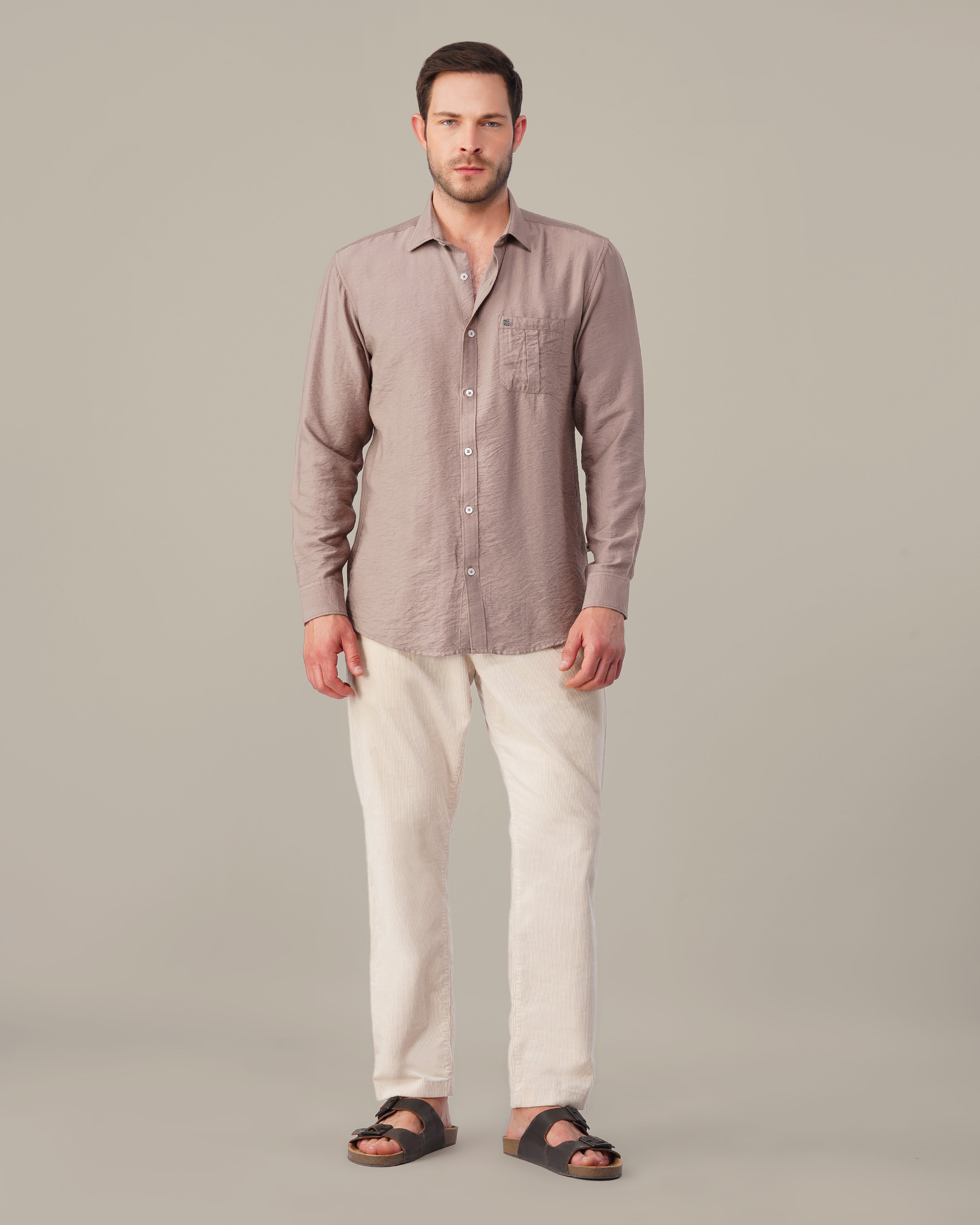 Dusty Rose Solid Poly-Viscose Standard Fit Shirt
