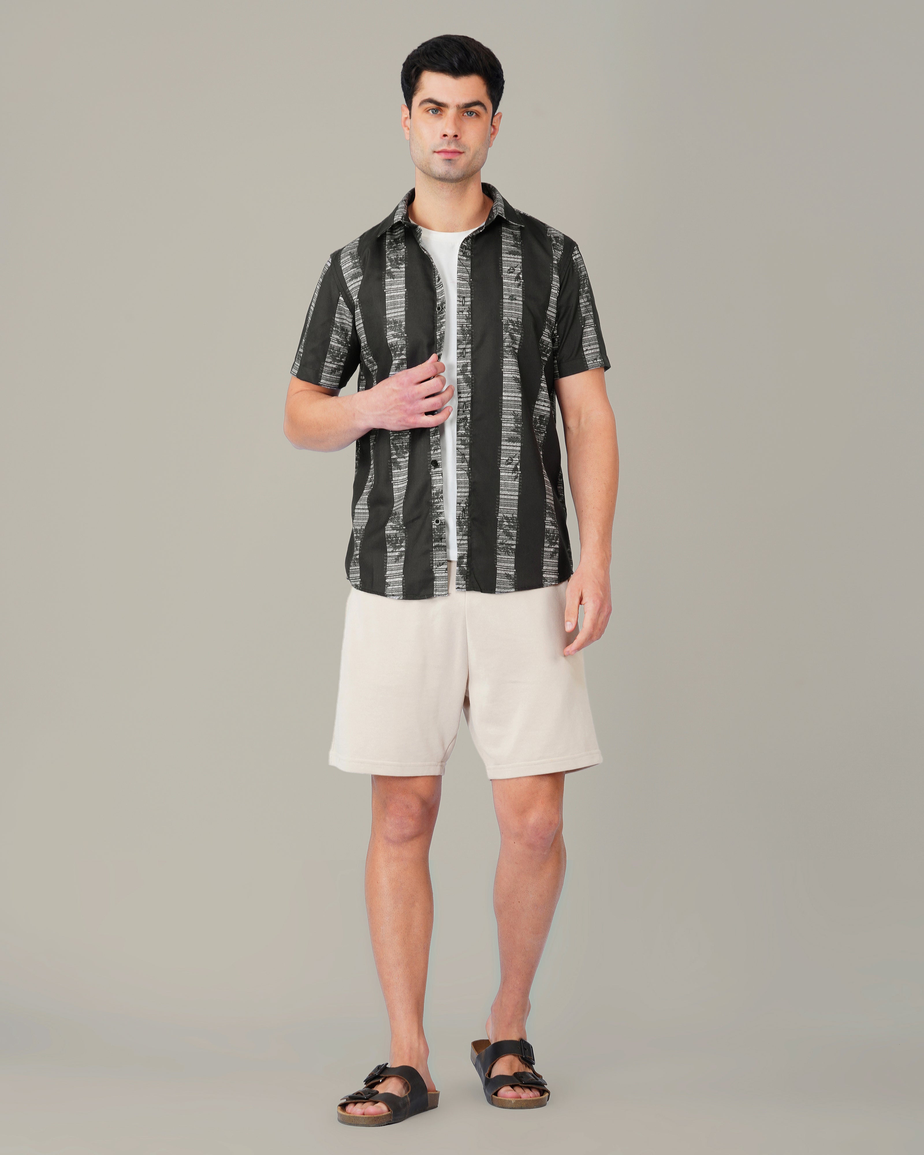 Black Geometric Stripe Polyester Regular Fit Shirt