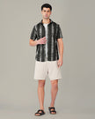 Black Geometric Stripe Polyester Regular Fit Shirt
