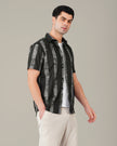 Black Geometric Stripe Polyester Regular Fit Shirt