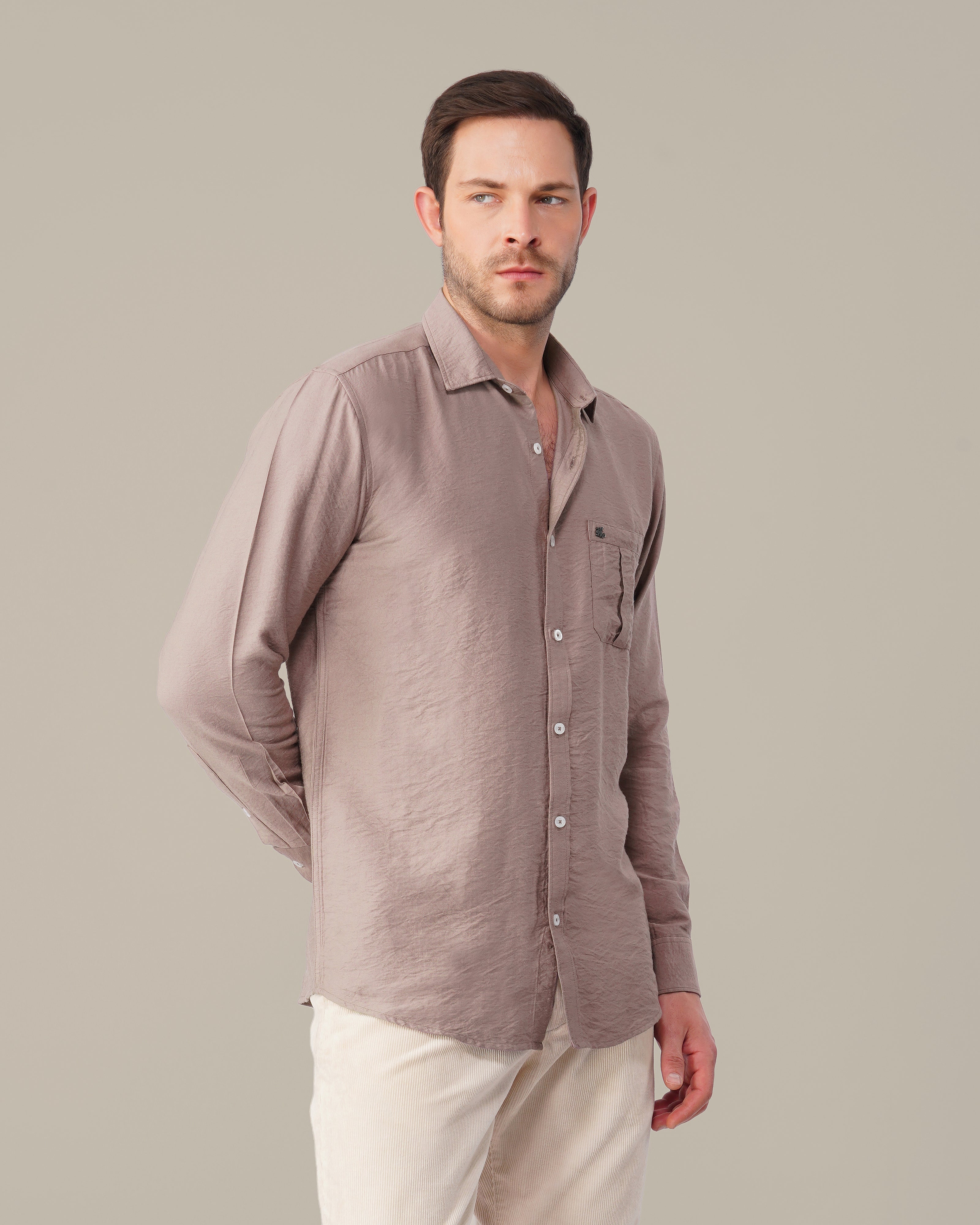 Dusty Rose Solid Poly-Viscose Standard Fit Shirt