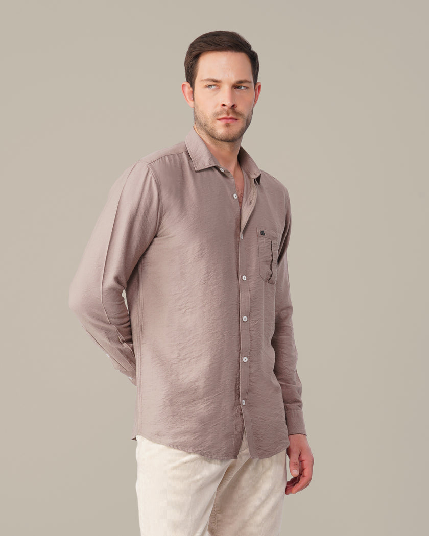 Dusty Rose Solid Poly-Viscose Standard Fit Shirt