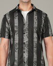 Black Geometric Stripe Polyester Regular Fit Shirt