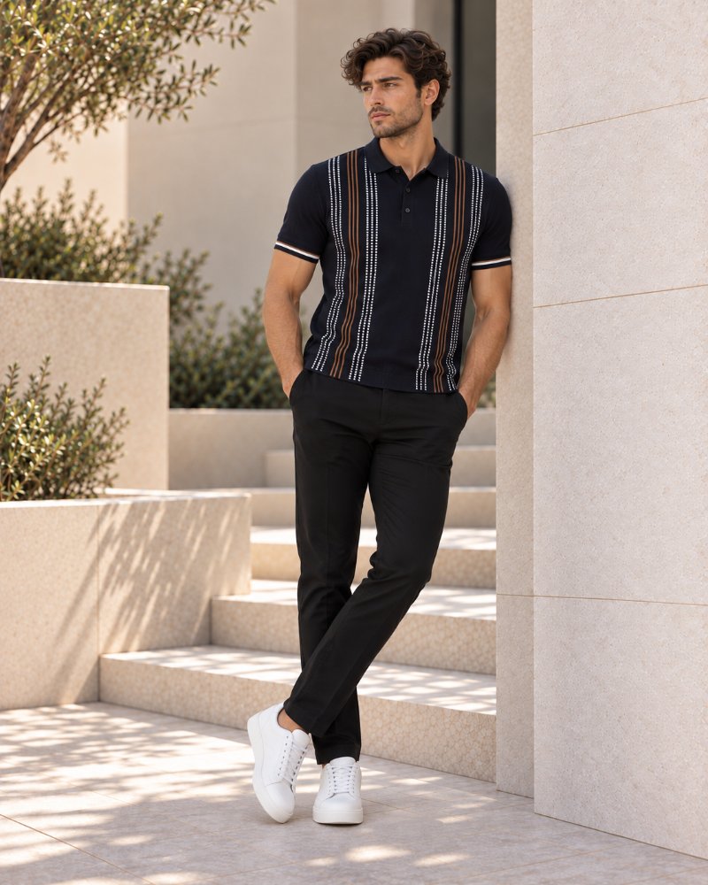 The Black & Brown Stripe Polo - Pure Cotton · Slim Fit