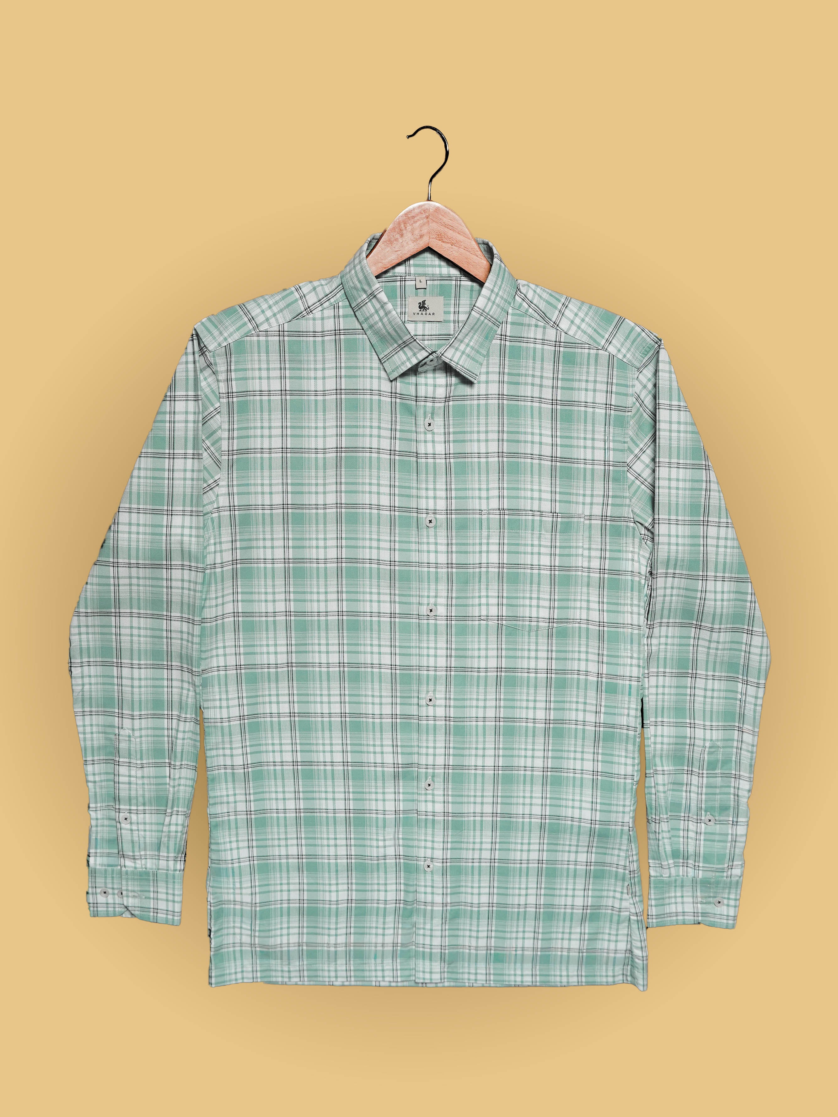 Mint Green Plaid Cotton Slub Classic Fit Shirt