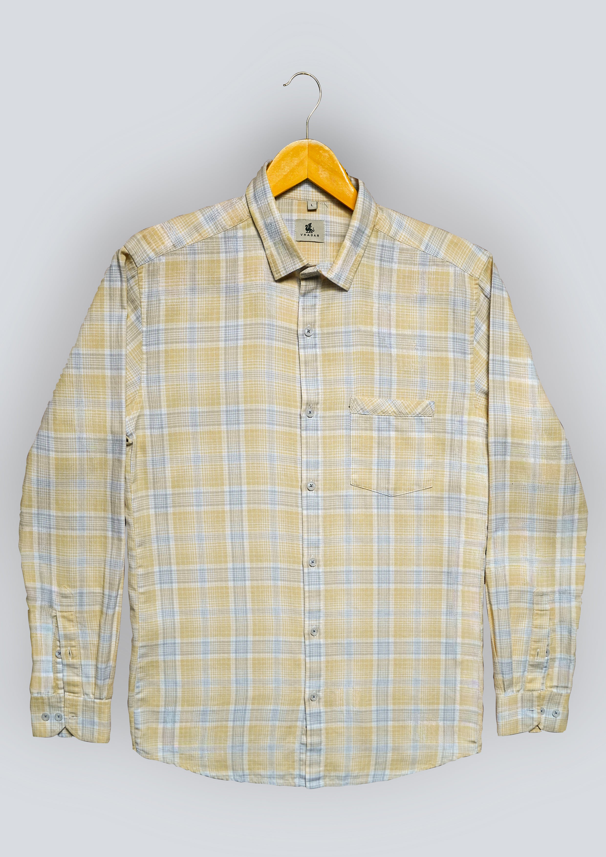 Soft Yellow Plaid Cotton Regular Fit Shirt