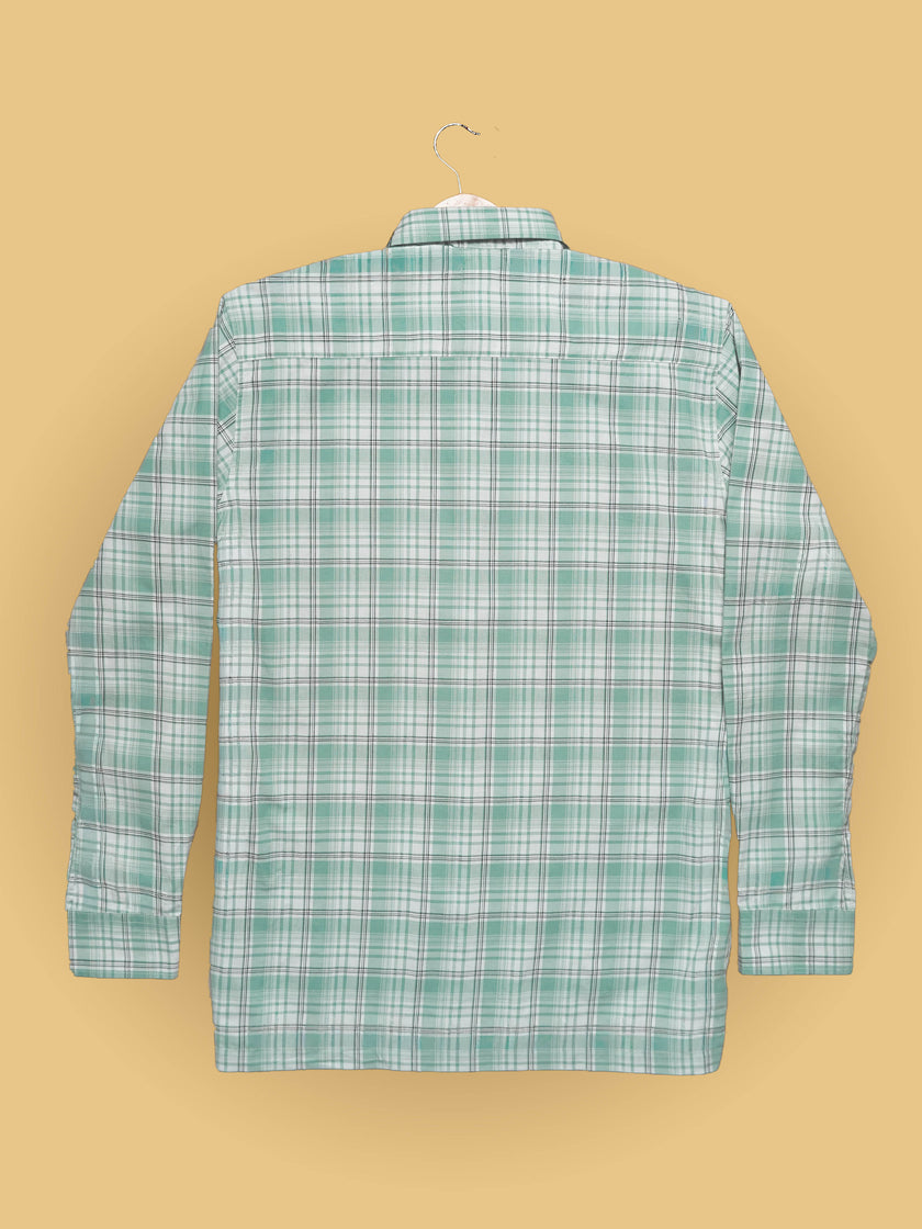 Mint Green Plaid Cotton Slub Classic Fit Shirt