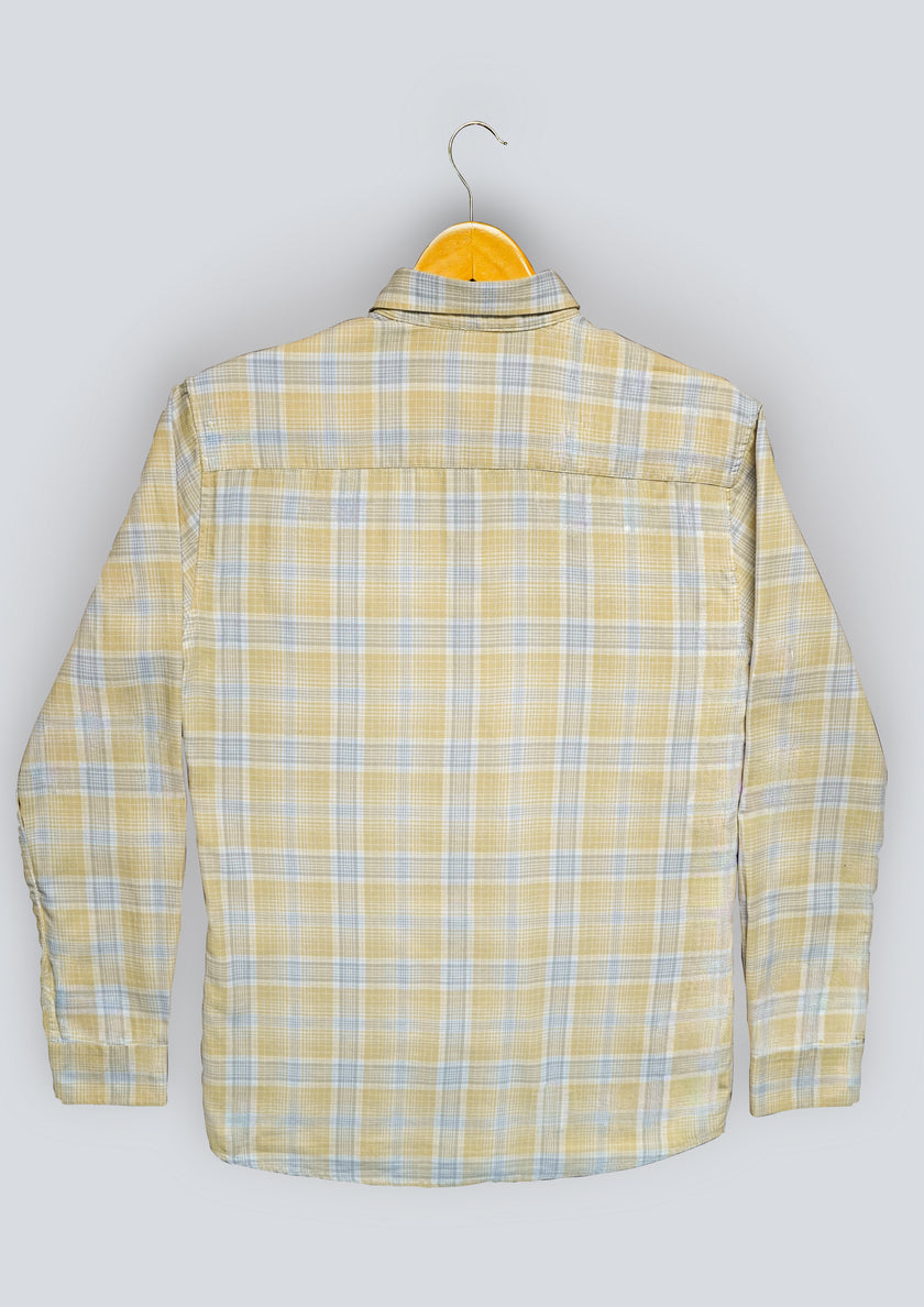 Soft Yellow Plaid Cotton Regular Fit Shirt