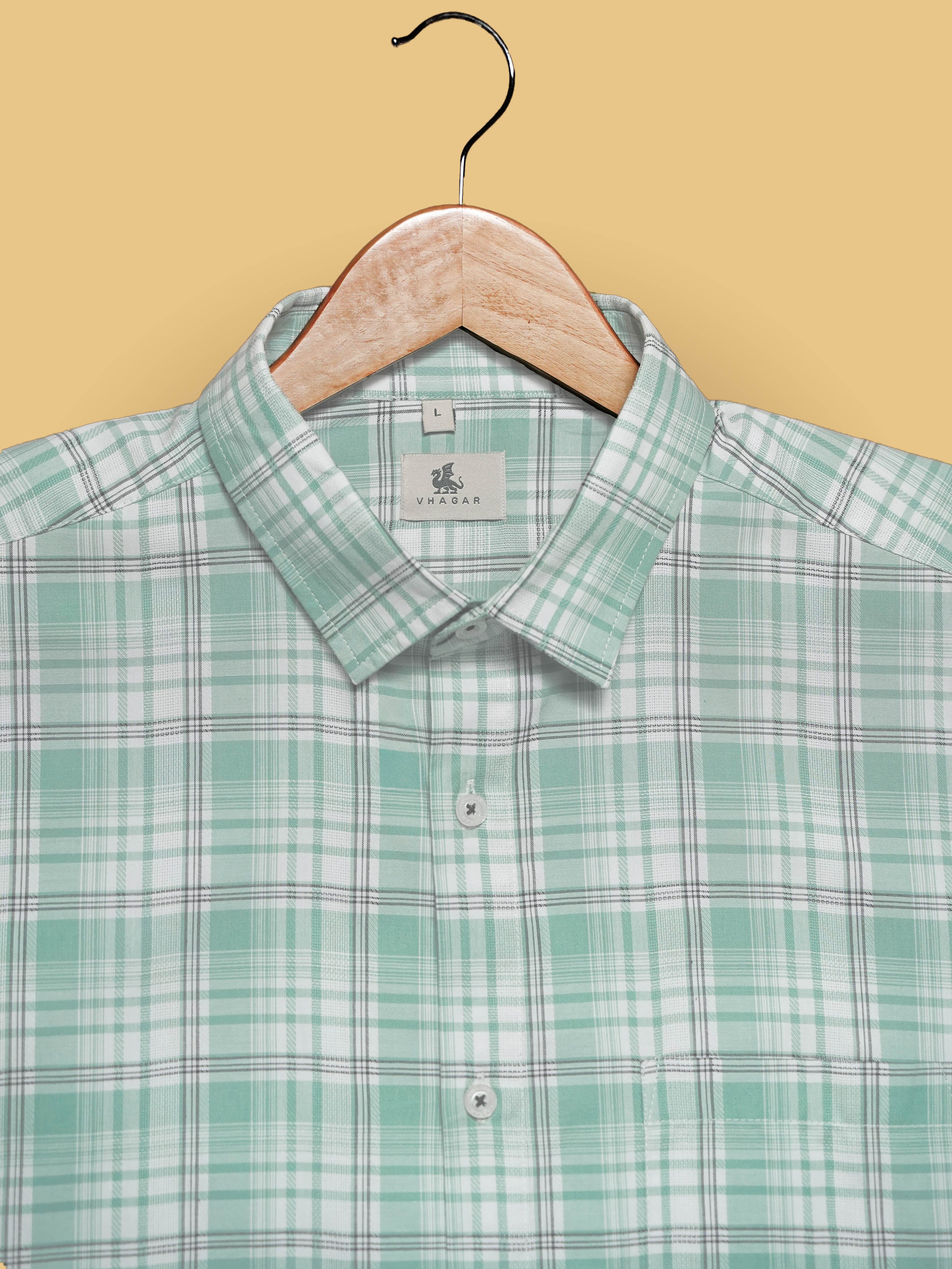 Mint Green Plaid Cotton Slub Classic Fit Shirt