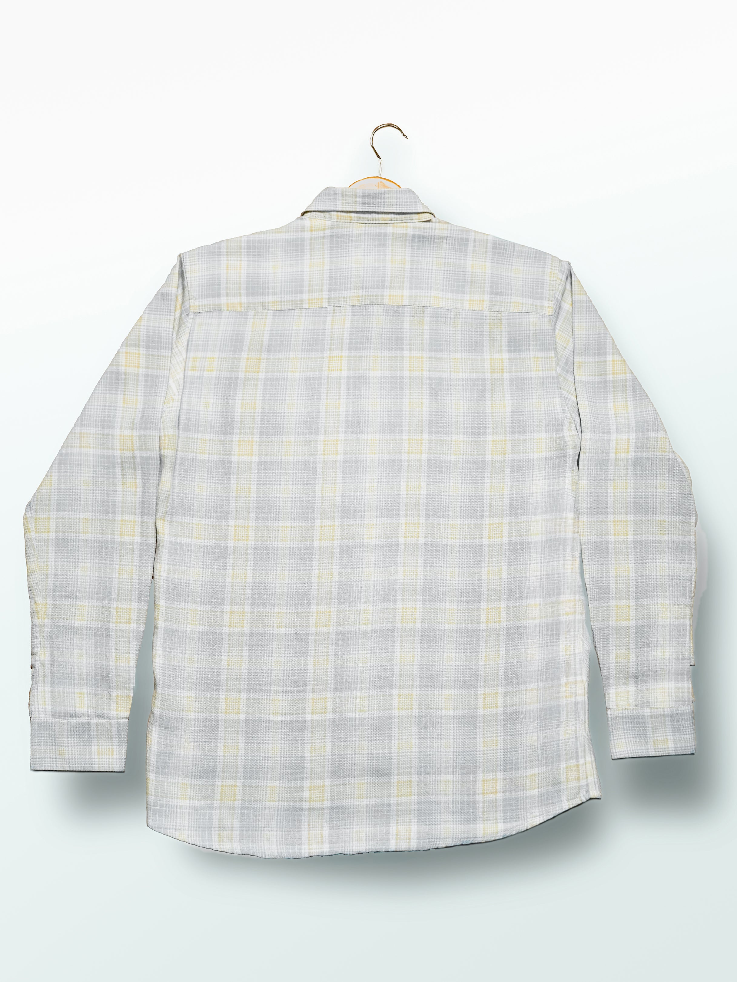 Grey and Yellow Plaid Cotton Regular Fit Shirt