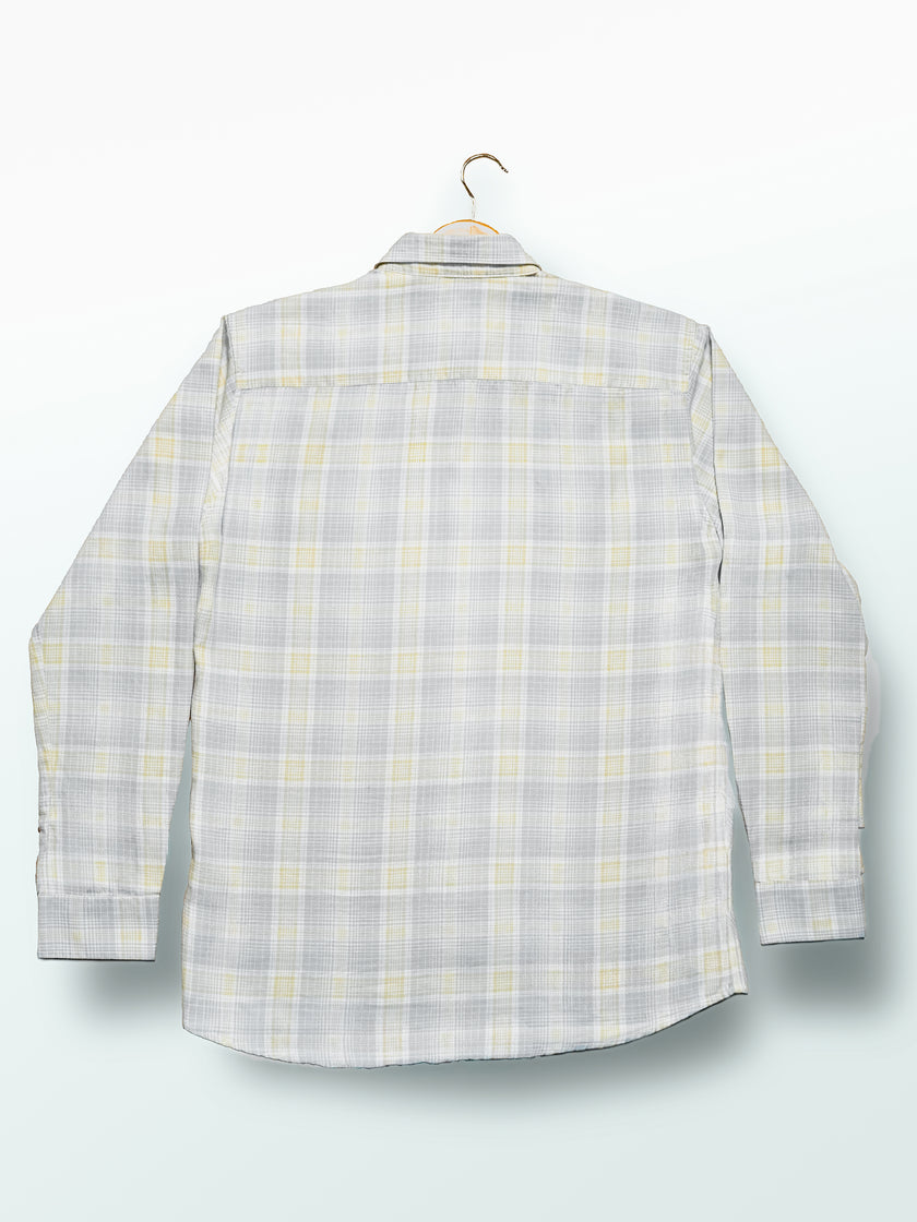 Grey and Yellow Plaid Cotton Regular Fit Shirt