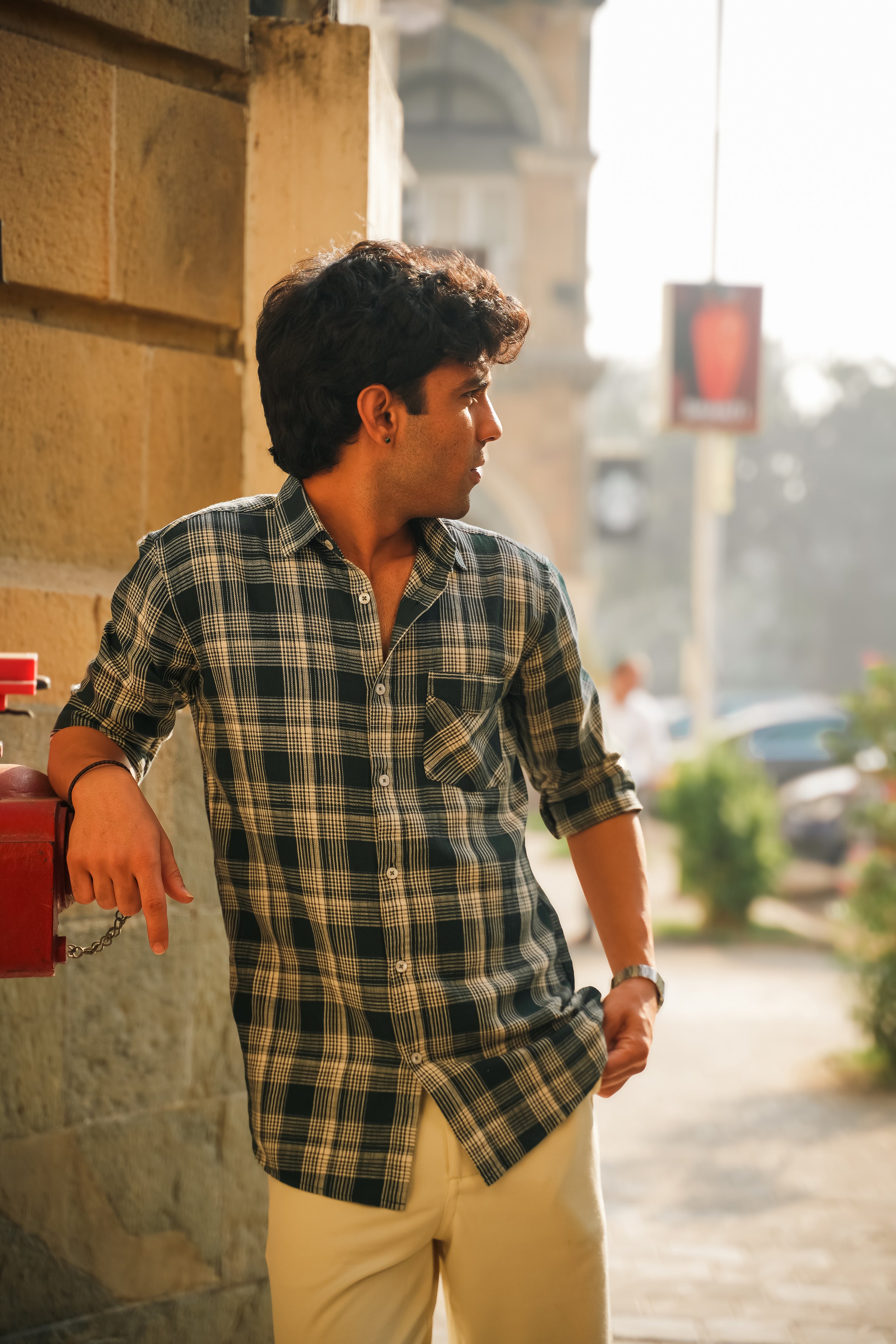 Dark Green Checkered Cotton Classic Fit Shirt