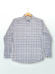 Pink and Blue Plaid Linen-Cotton Blend Classic Collar Shirt