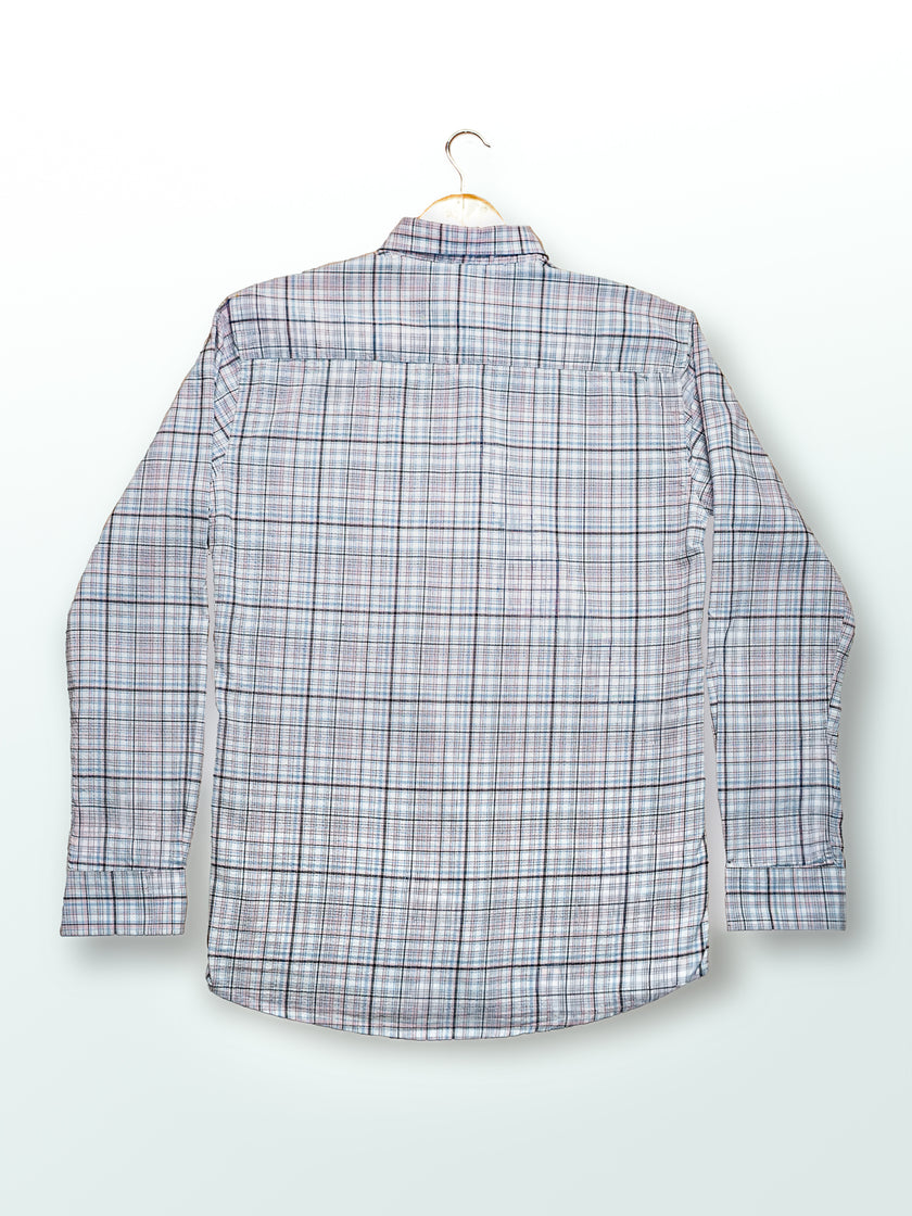 Pink and Blue Plaid Linen-Cotton Blend Classic Collar Shirt