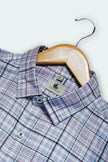 Pink and Blue Plaid Linen-Cotton Blend Classic Collar Shirt