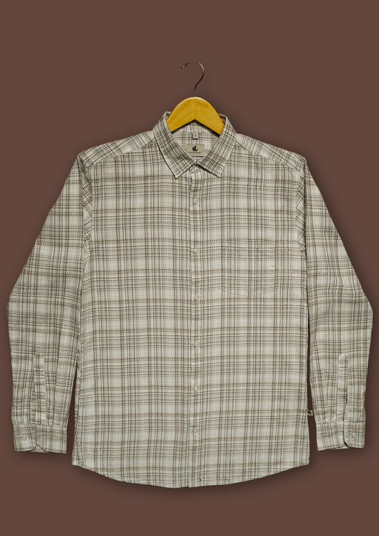 Brown Check Cotton Slub Classic Fit Shirt