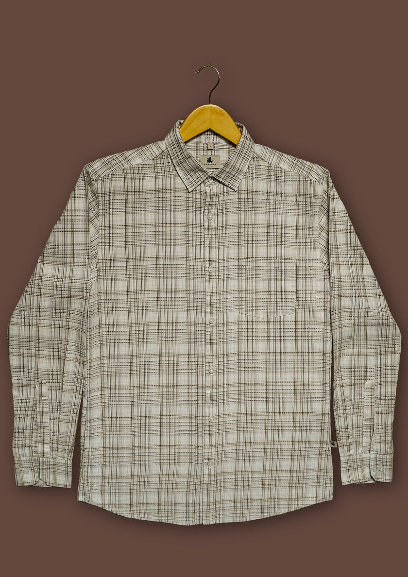 Brown Check Cotton Slub Classic Fit Shirt