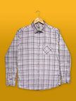 White and Pink Check Cotton Slub Regular Fit Shirt