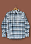 White and Blue Plaid Poly Viscose Stretch Blend Classic Fit Shirt