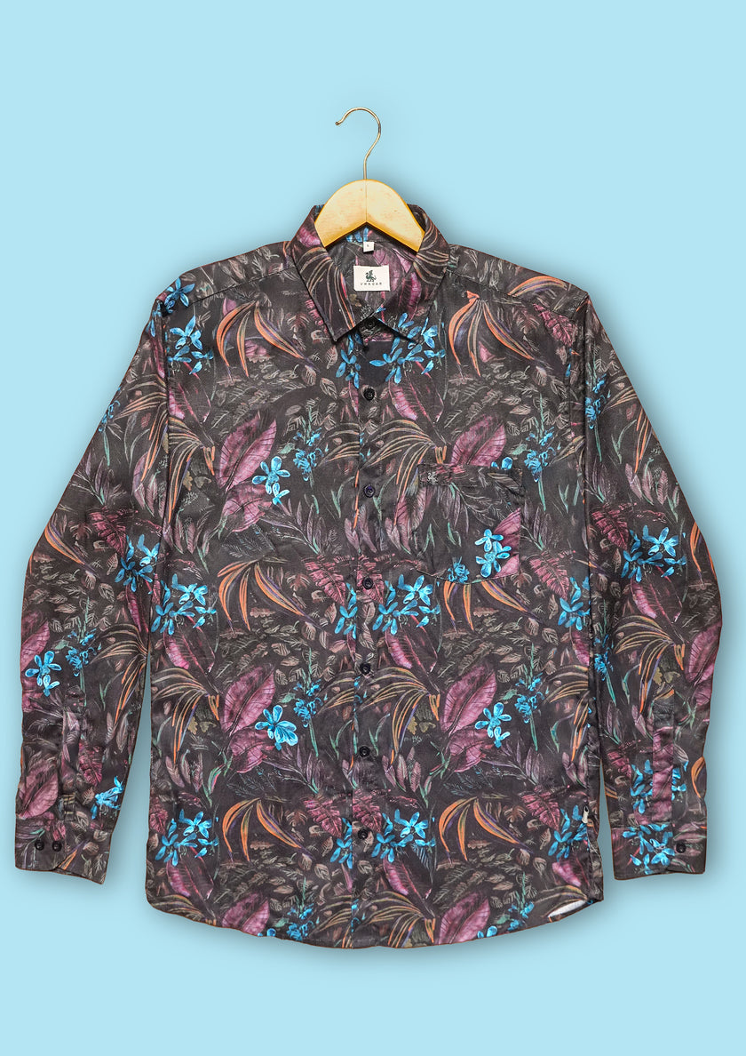 Black Multicolored Floral Polyester Regular Fit Shirt
