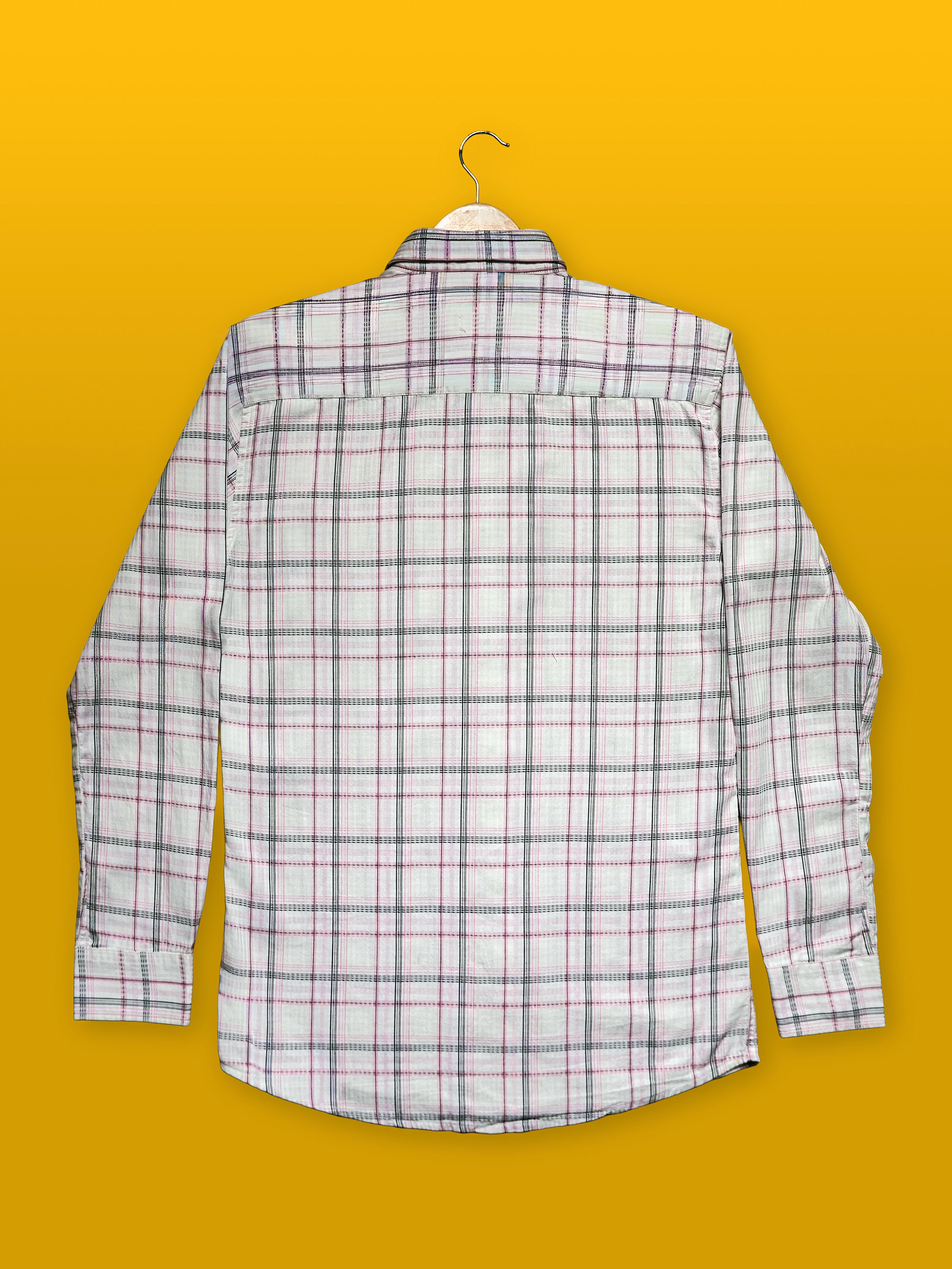 White and Pink Check Cotton Slub Regular Fit Shirt