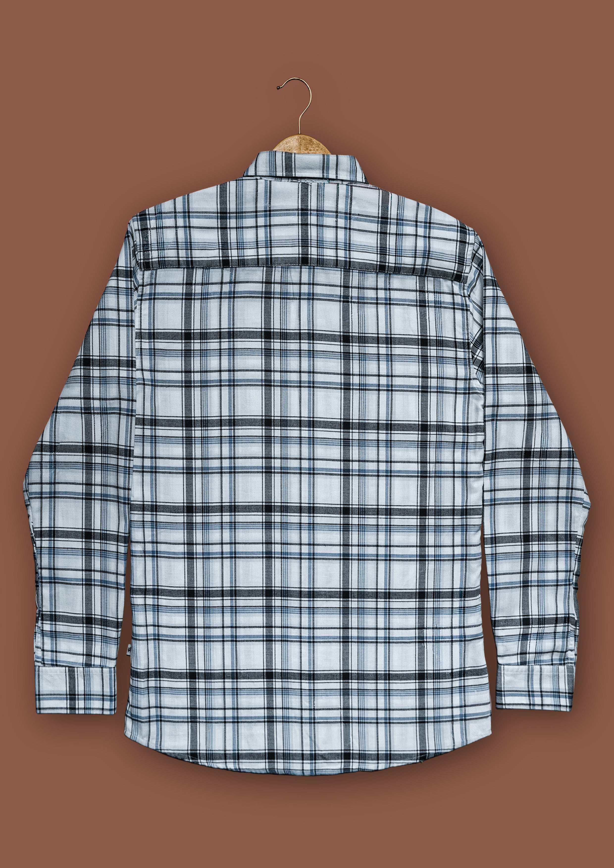White and Blue Plaid Poly Viscose Stretch Blend Classic Fit Shirt