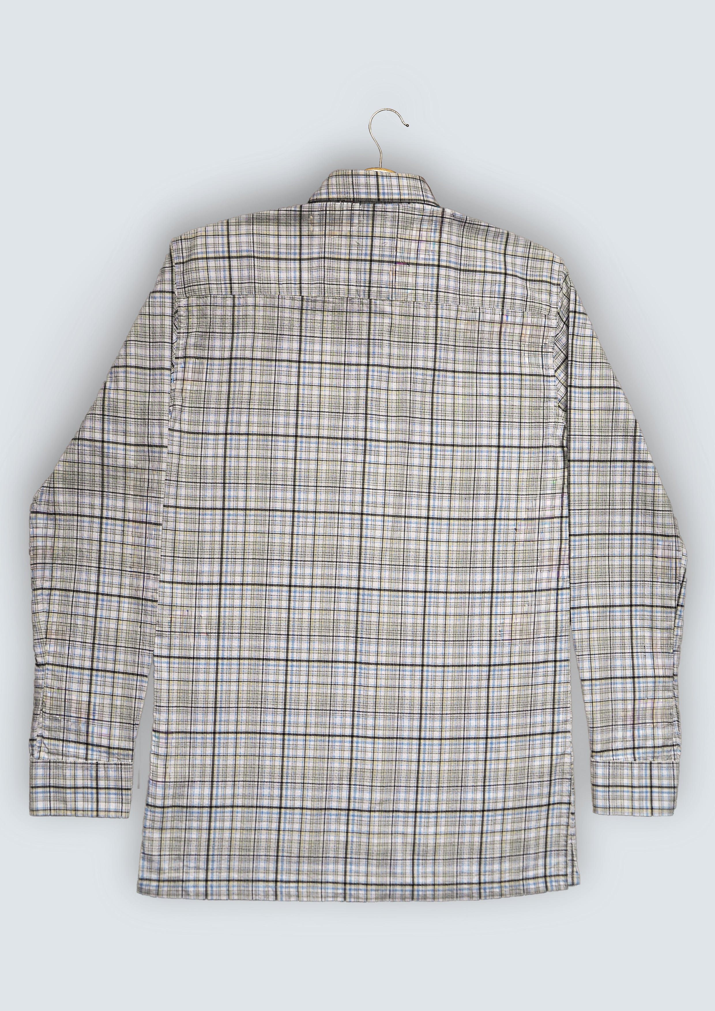 Yellow Blue Checkered Linen Cotton Blend Classic Collar Shirt
