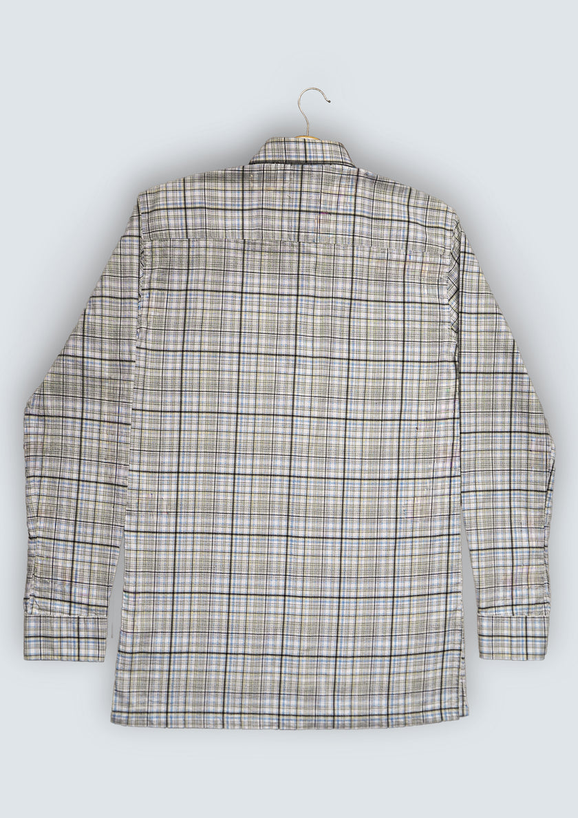Yellow Blue Checkered Linen Cotton Blend Classic Collar Shirt