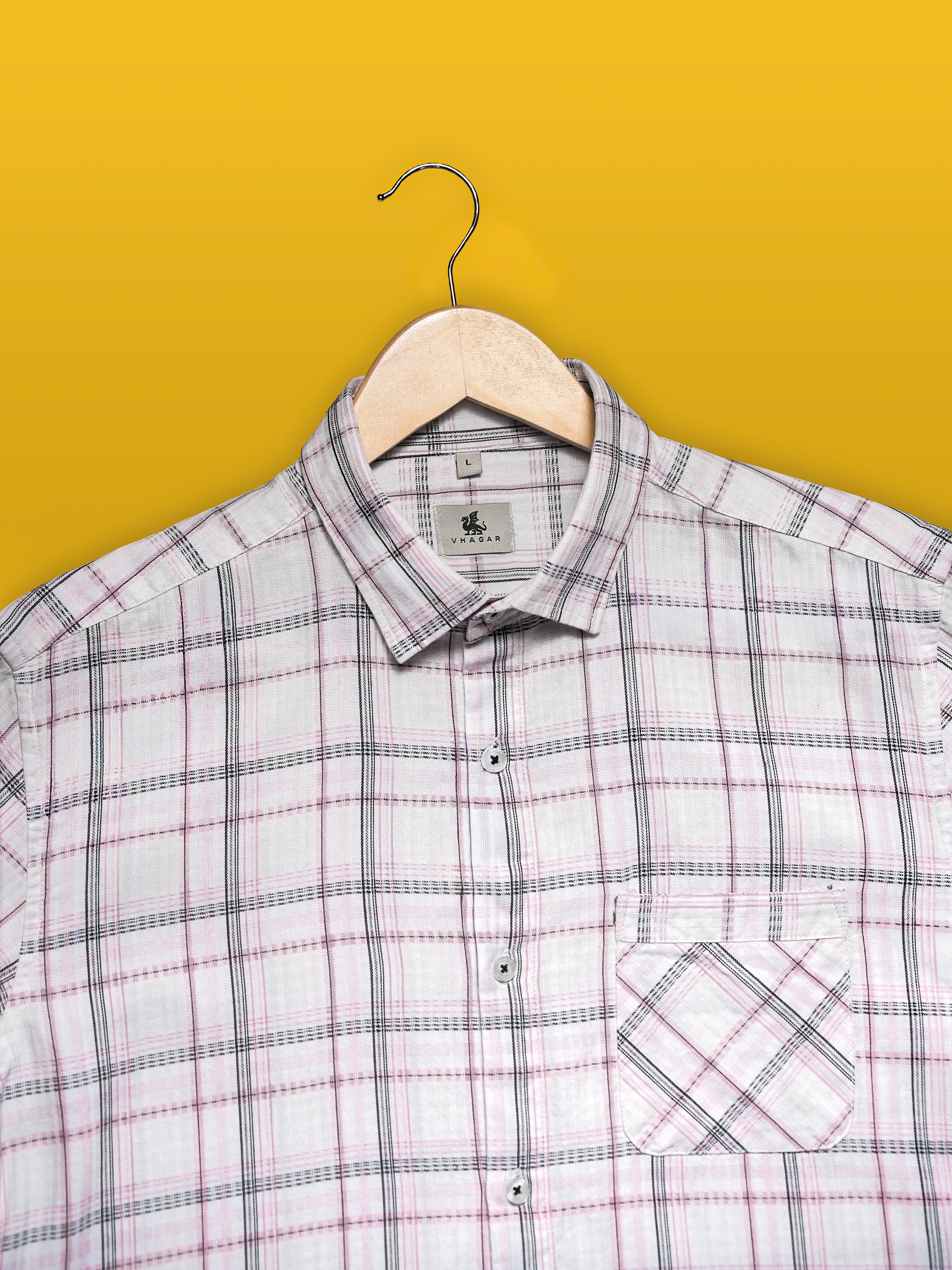 White and Pink Check Cotton Slub Regular Fit Shirt