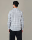 Light Blue Checked 100% Cotton Slub Button-Down Shirt