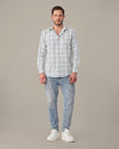 White and Light Blue Plaid 100% Cotton Slub Shirt