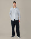 Light Blue Checked 100% Cotton Slub Button-Down Shirt