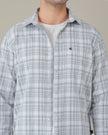 Light Blue Checked 100% Cotton Slub Button-Down Shirt
