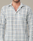 White and Light Blue Plaid 100% Cotton Slub Shirt