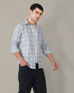 Light Blue Checked 100% Cotton Slub Button-Down Shirt