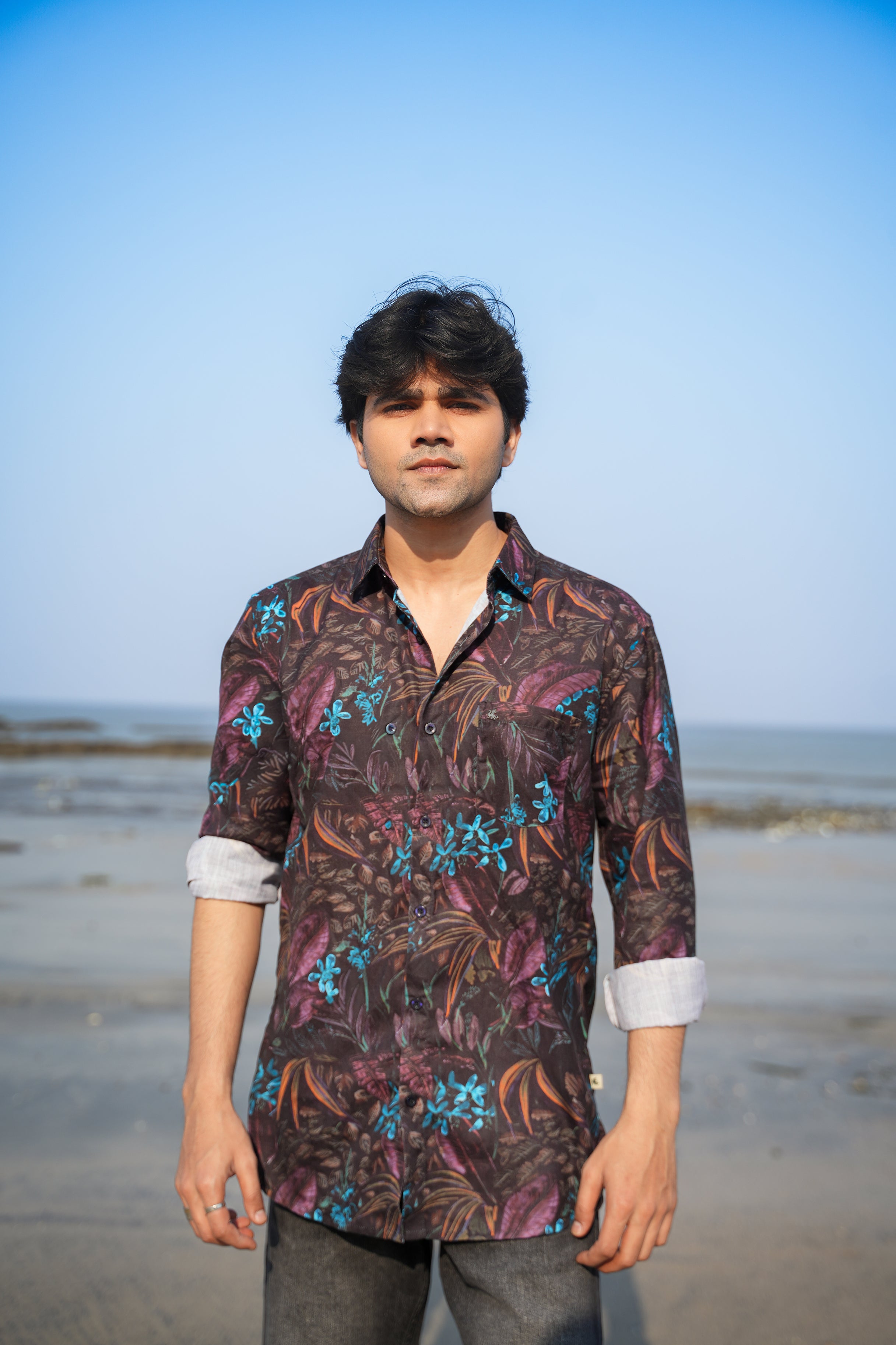 Black Multicolored Floral Polyester Regular Fit Shirt