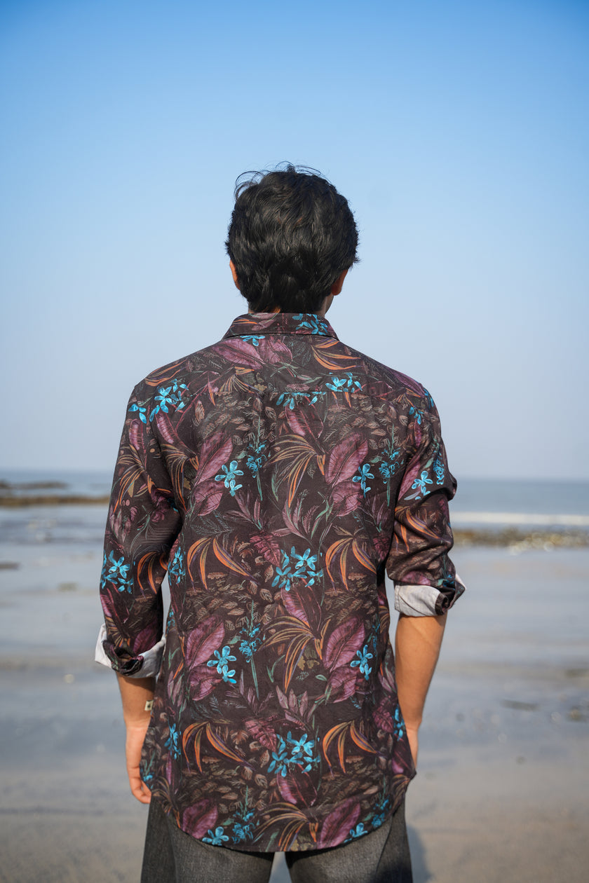 Black Multicolored Floral Polyester Regular Fit Shirt