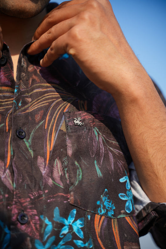 Black Multicolored Floral Polyester Regular Fit Shirt