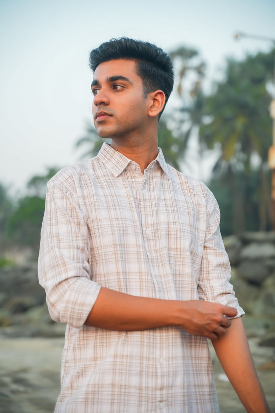 Brown Check Cotton Slub Classic Fit Shirt