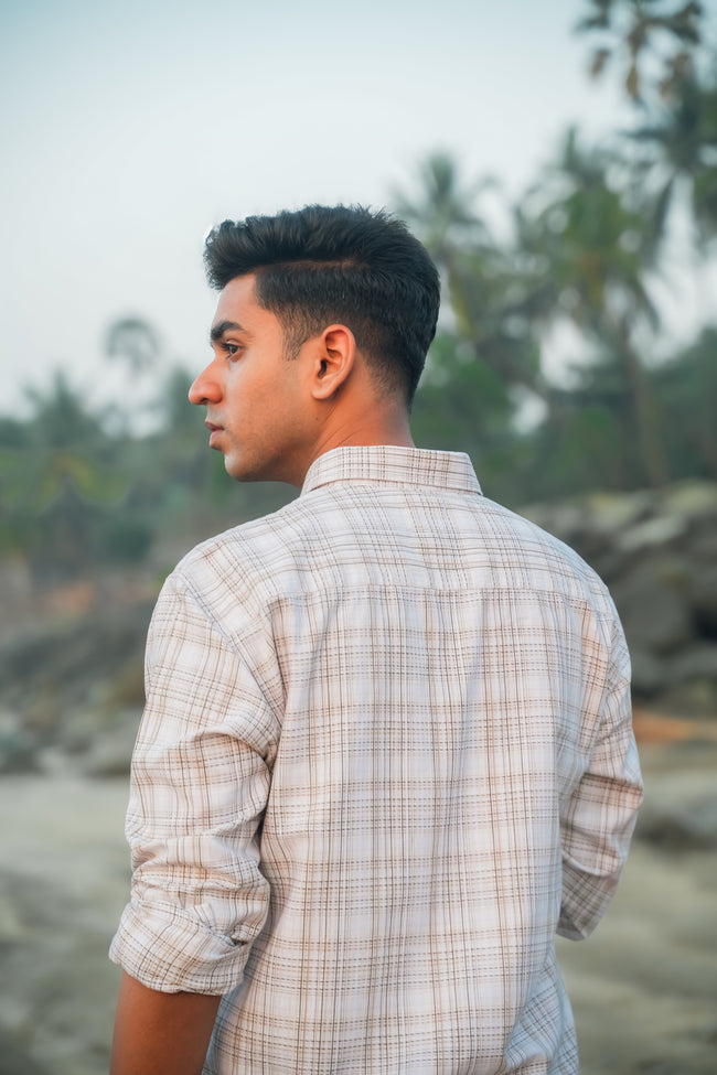 Brown Check Cotton Slub Classic Fit Shirt