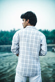 Gray Plaid Cotton Slub Regular Fit Shirt