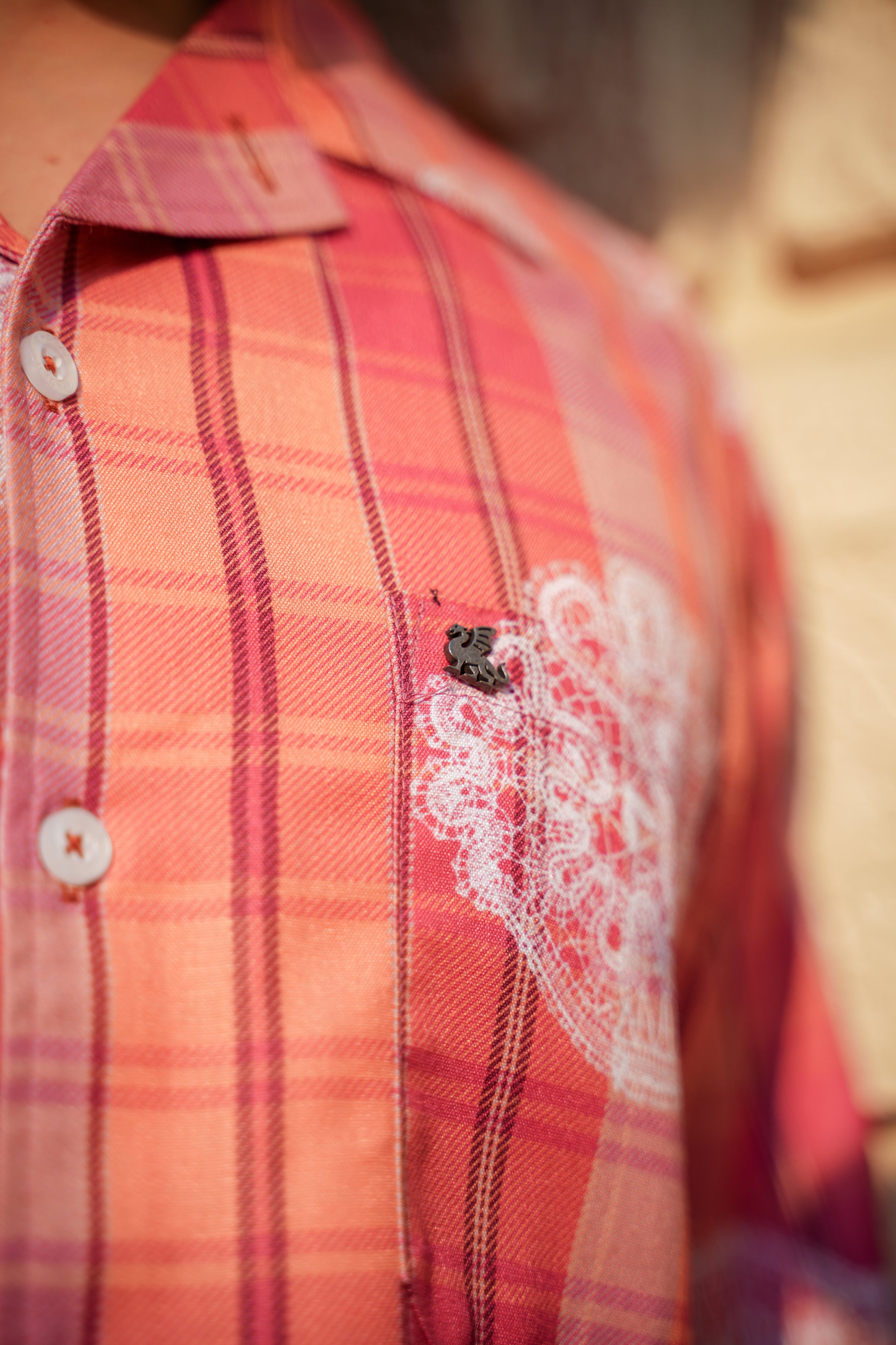 Orange Pink Plaid Polyester Regular Fit Shirt